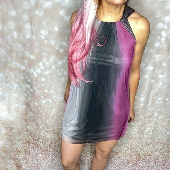Wendye Chaitin Ombré 60’s Vibe Shift Sheer Mini Dress Size 2 - Picture 1 of 10